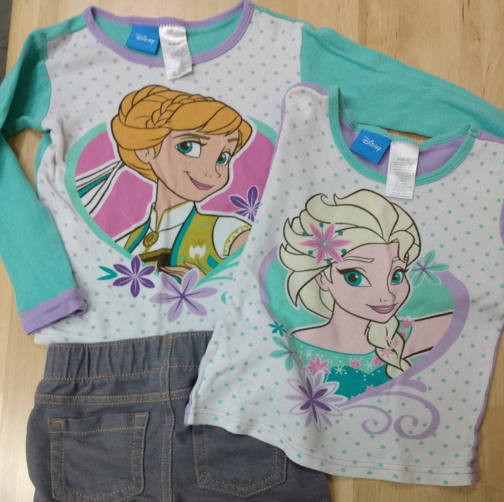 Disney Frozen Elsa Anna pajama Shirt set 4T pcs 3 turquoise blue green purple